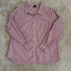GAP Red and White Boyfriend Fit Striped Button-Down Shirt